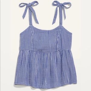 NWOT Tie-Shoulder Smocked Gingham Cami Babydoll Swing Blouse